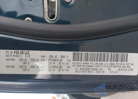 2015 Dodge Journey Crossroad из США, поврежденный, VIN 3C4PDDGG2FT740349